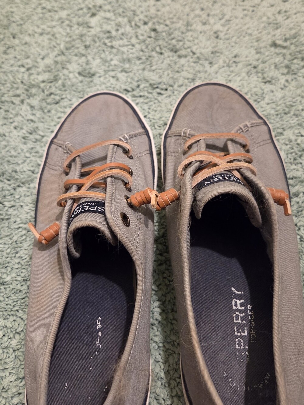 Sperry Women's Gray Canvas Boat Shoes with Tan Laces